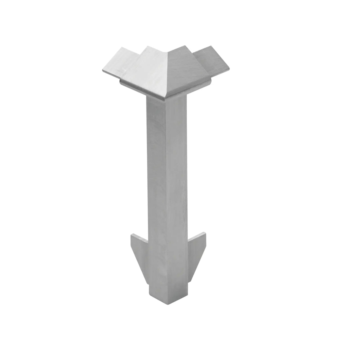 Front view of the silver anodised outside corner for balcony angle profile with drip edge for 22mm build-up. 60 mm panel height #FR0005365
#A0005365