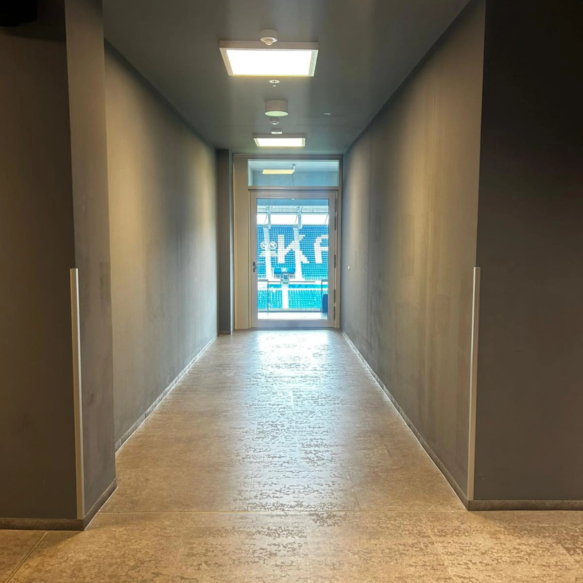 Corner protection angle aluminium silver installed in the Karlsruher SC football stadium