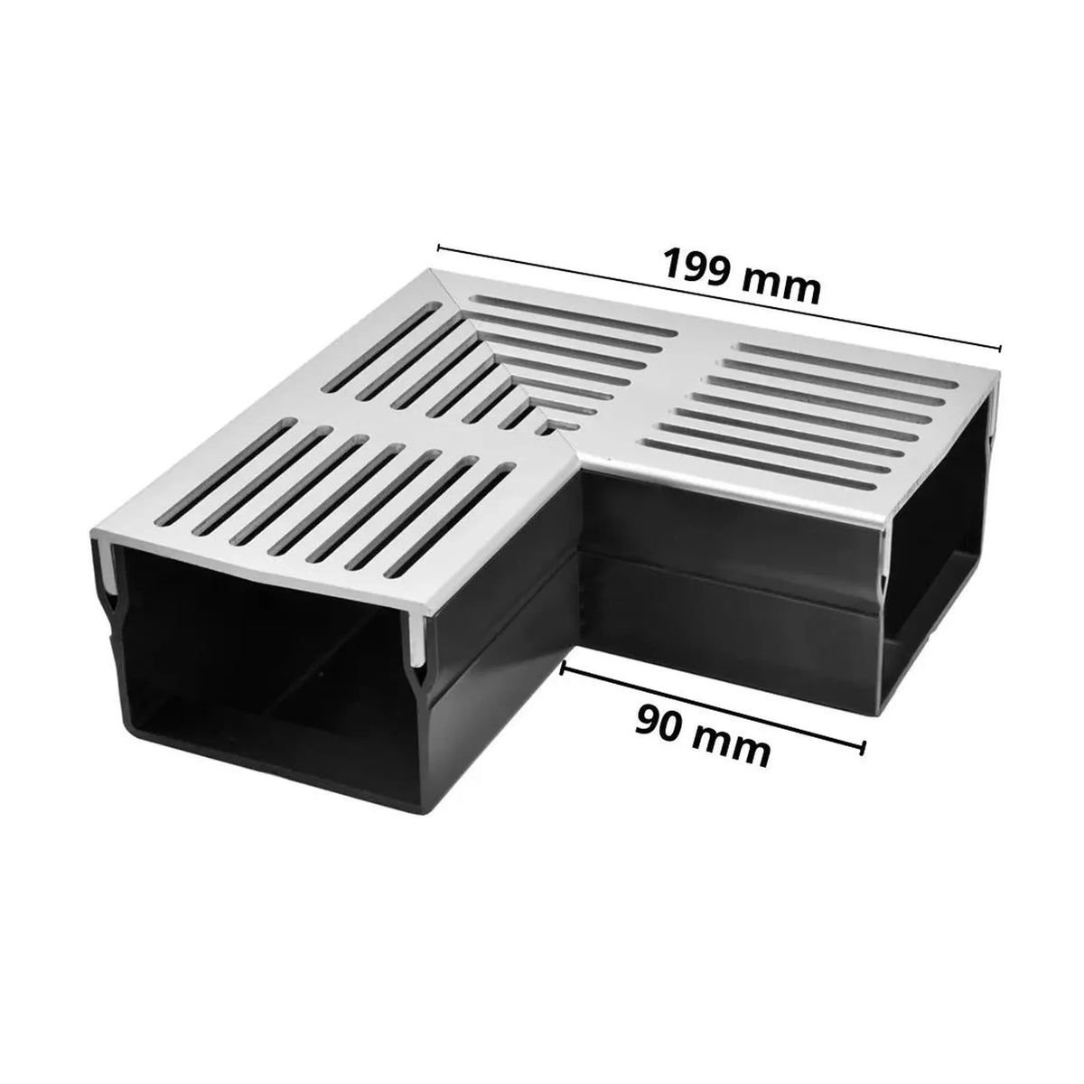 Photo de détail de la pièce d'angle rectangulaire, plate et large UD Pro 100 avec grille argentée #FR0003385