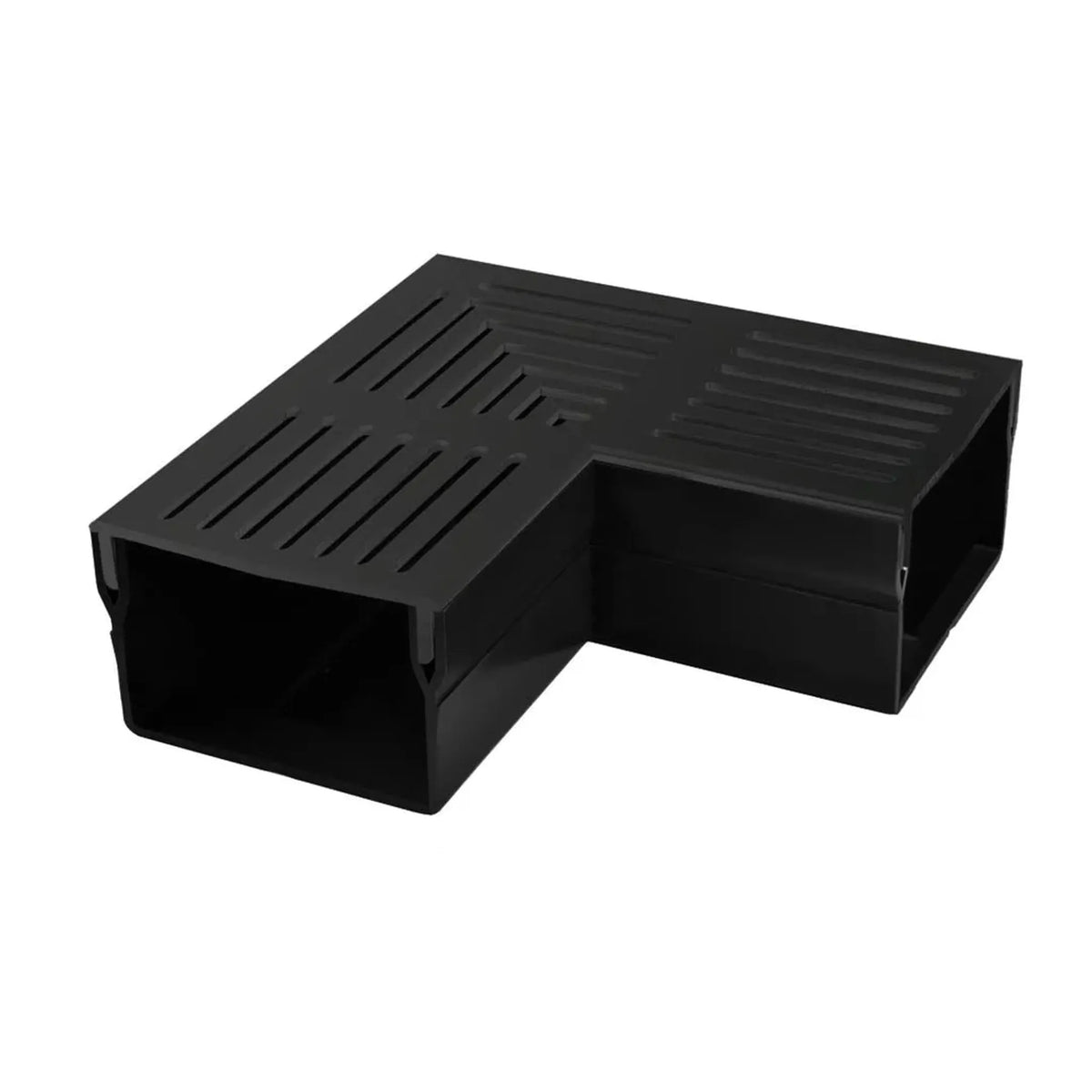 Photo de détail de la pièce d'angle rectangulaire, plate et large UD Pro 100 avec grille noire #FR0003391