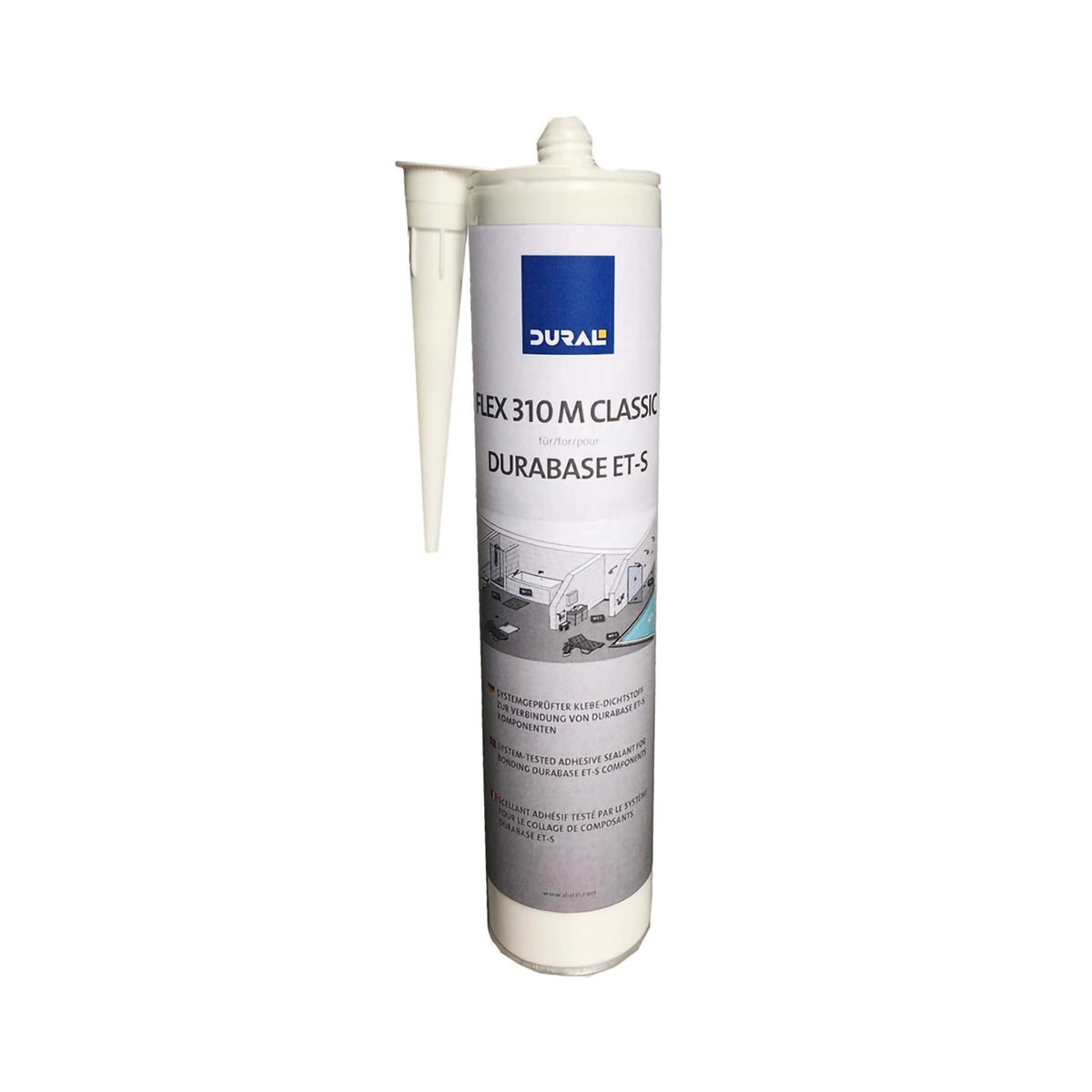 White adhesive cartridge of the DURAL Klebdichtstoffs ET-S with label