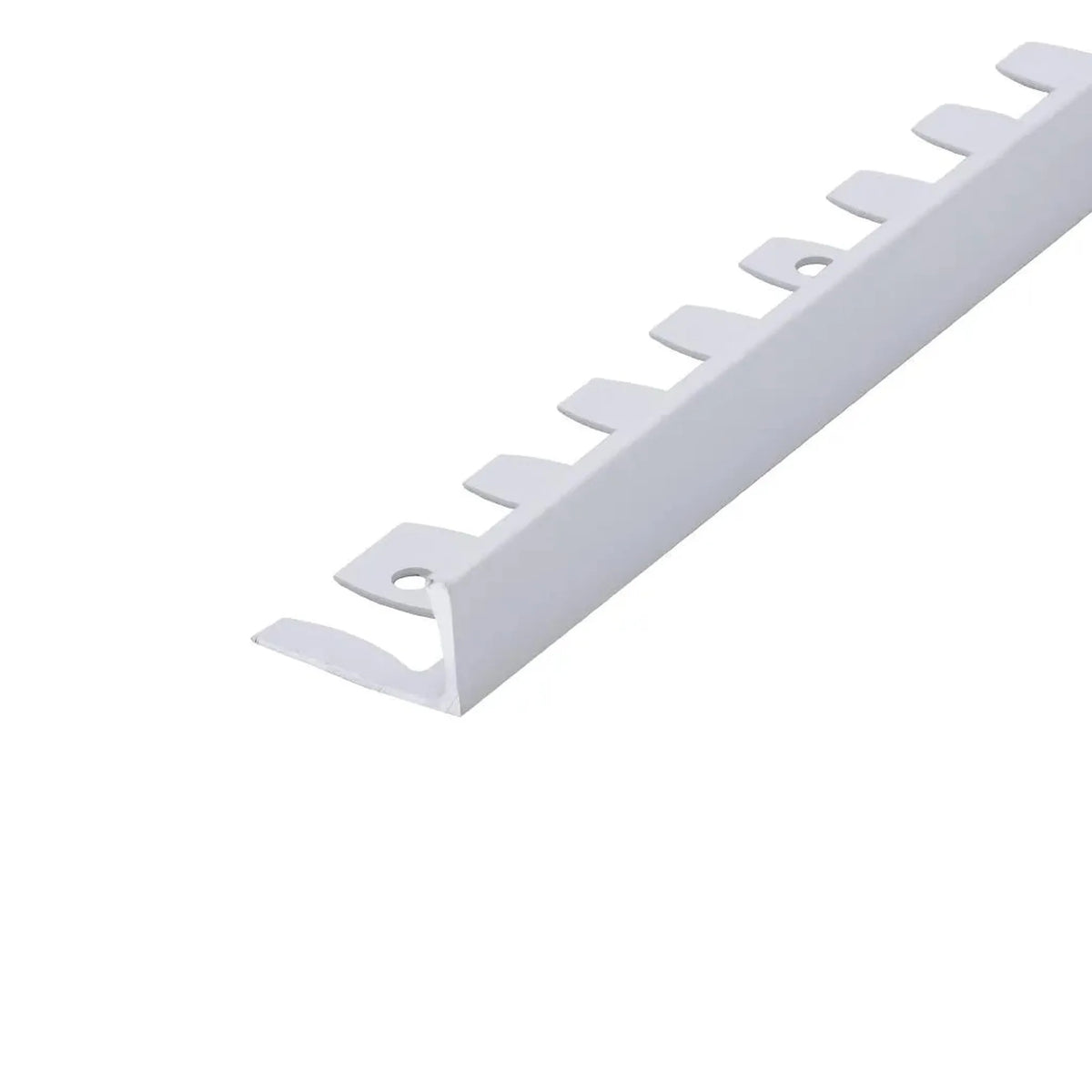 Silver anodised angle profile aluminium with serrated leg for bending