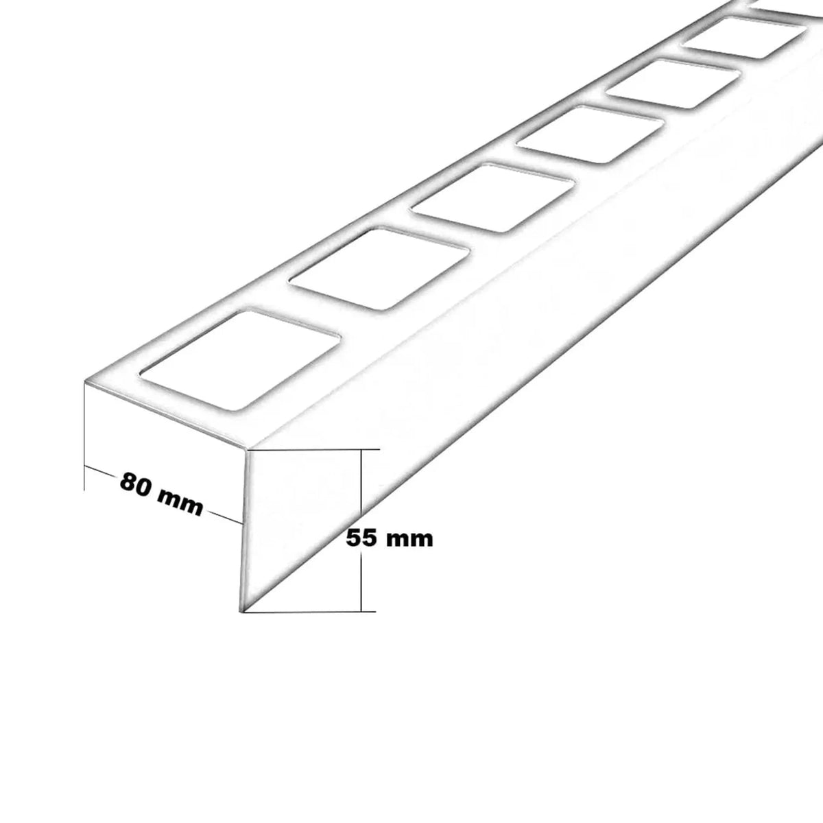 Dimensioned technical drawing of the balcony profile L-shape aluminium. support leg 80 mm, panel 55 mm #A0001263
#A0004278 #A0004279