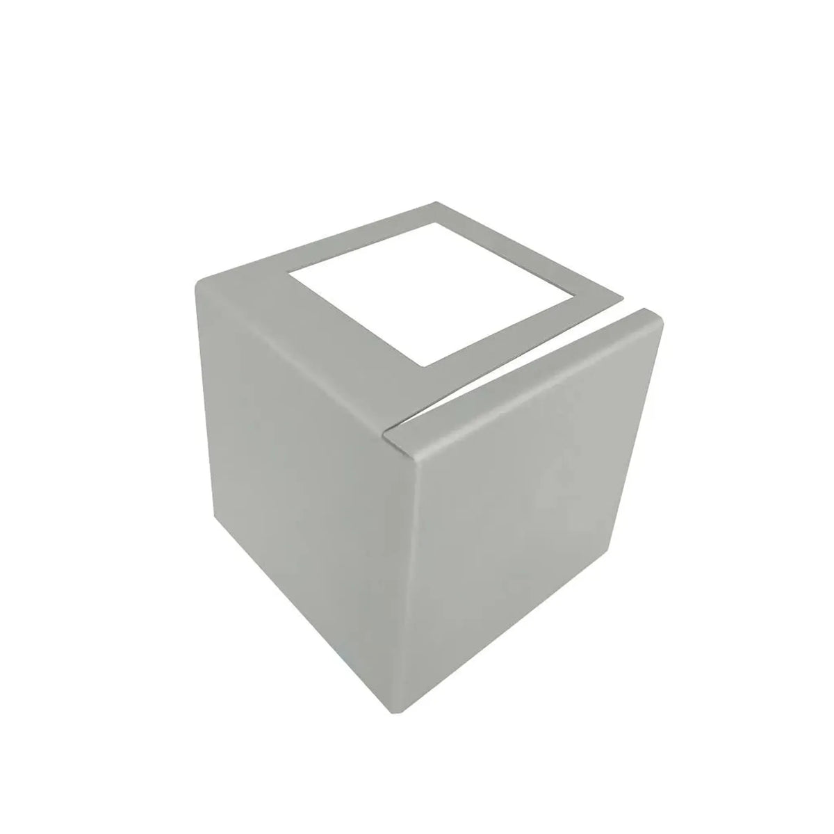 Detailed view of a corner piece balcony profile L-shape made of silver anodised aluminium #A0003412 #A0003414 #A0003416