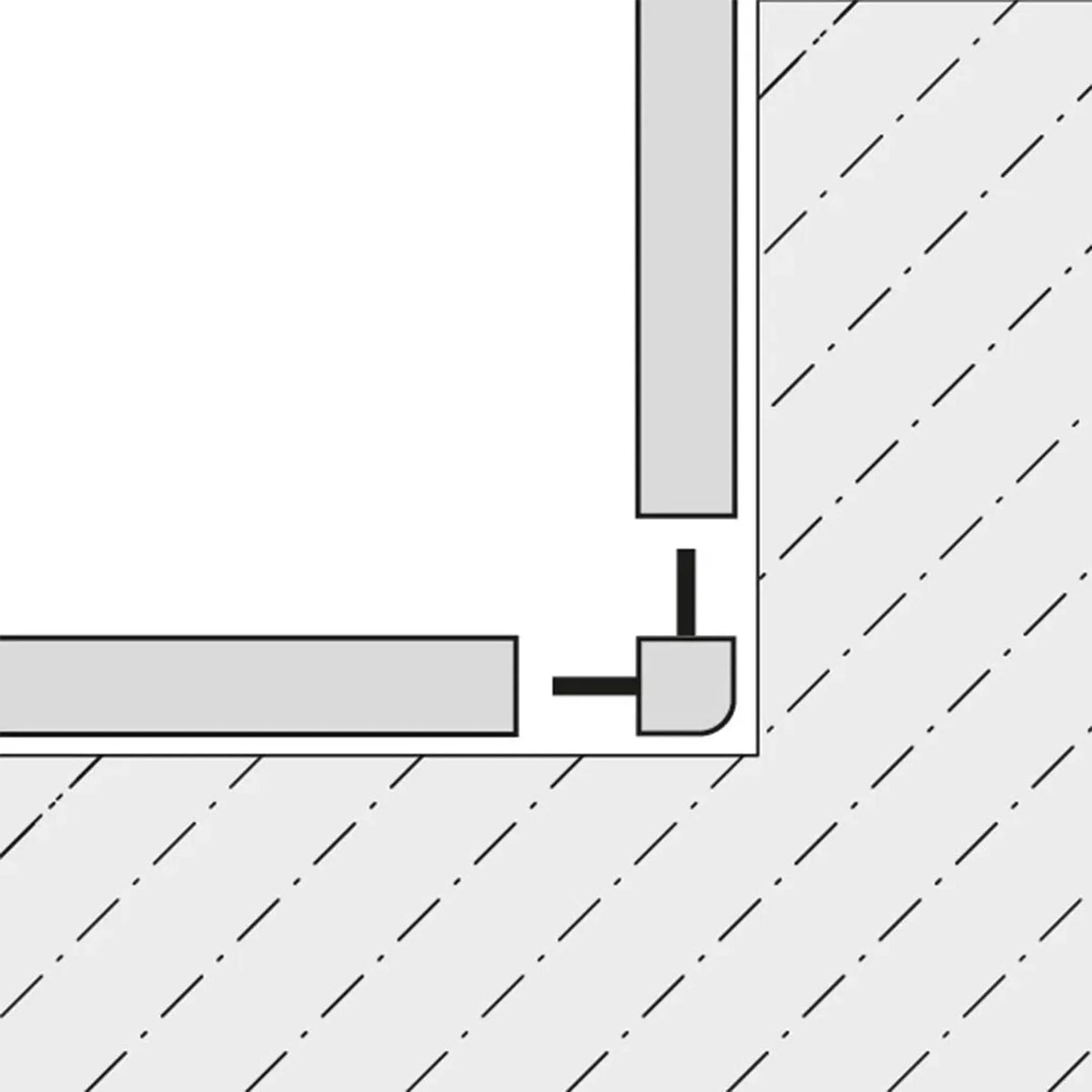 Two-dimensional drawing from above. Ecke skirting board Square is as inside corner verwendet