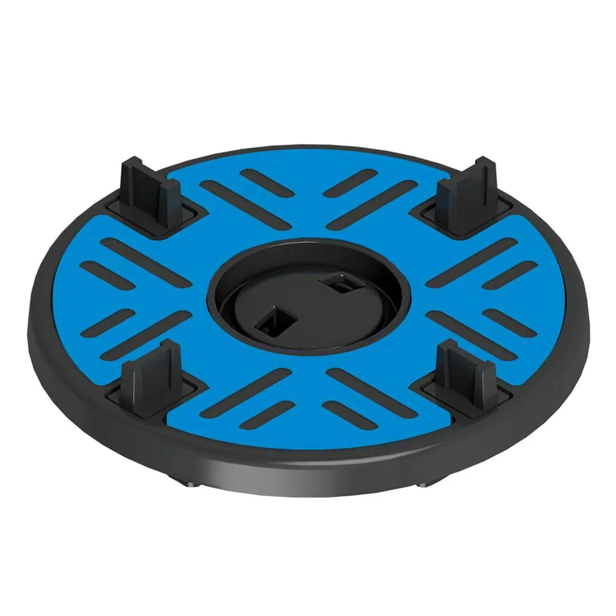 Detailed view of a round DURAL pedestal head Flexibal KS with blue rubber plate