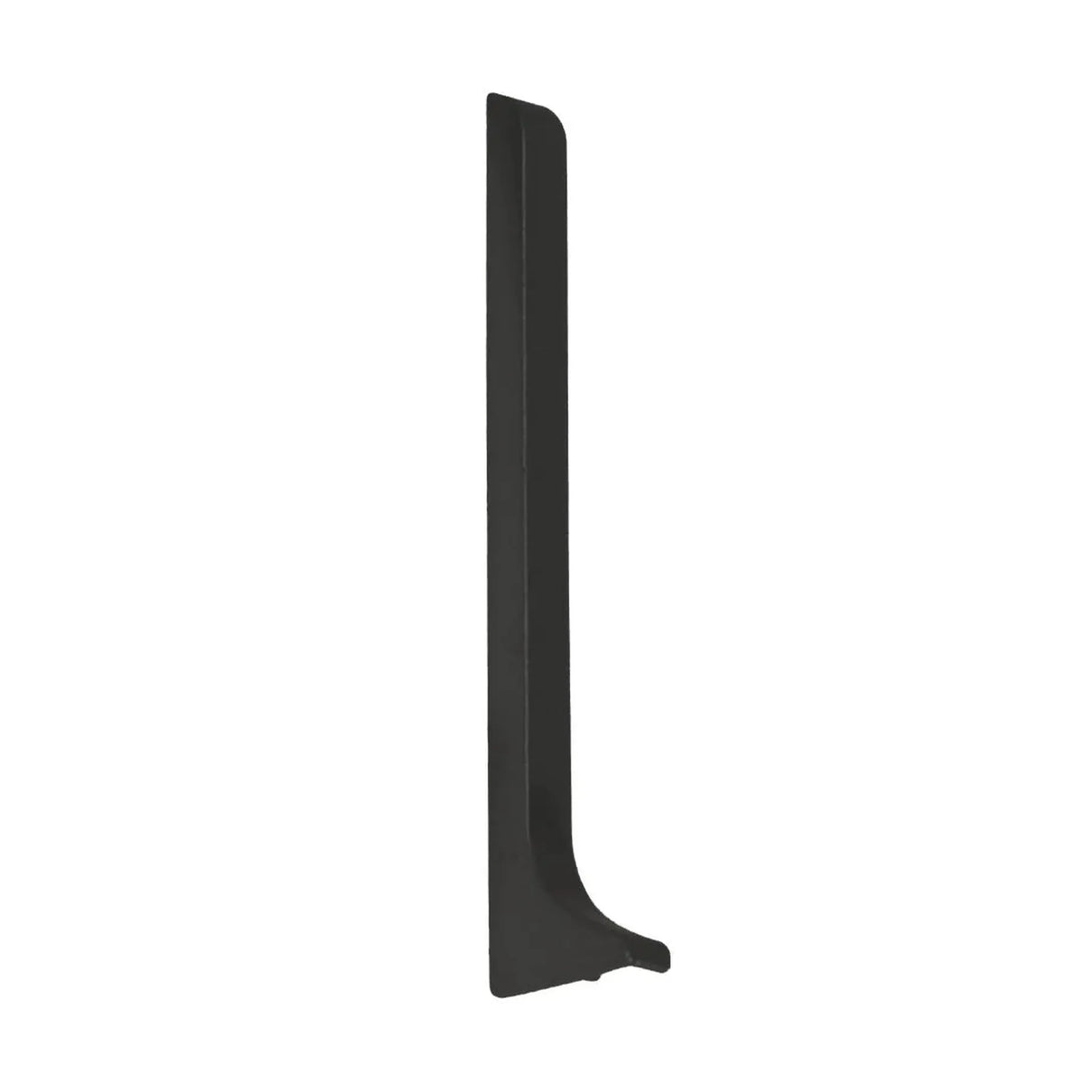 Close-up of a left end cap skirting board made of black powder-coated aluminium #A0005089 #A0005094