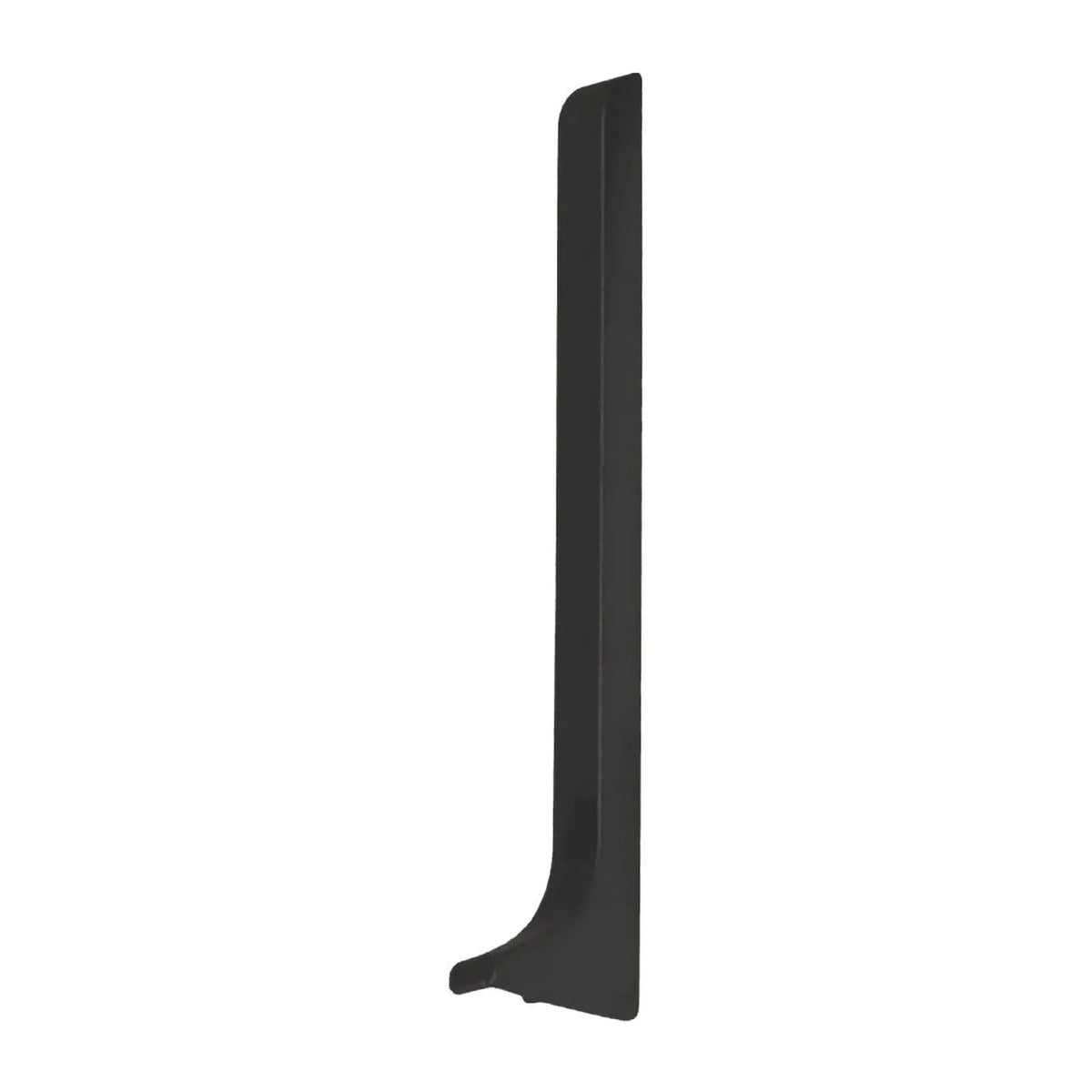 Close-up of a right end cap skirting board made of black powder-coated aluminium #A0005090 #A0005095