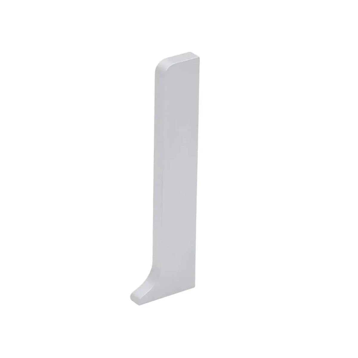 Close-up of the silver anodised right end cap for skirting board Reno #A0002800