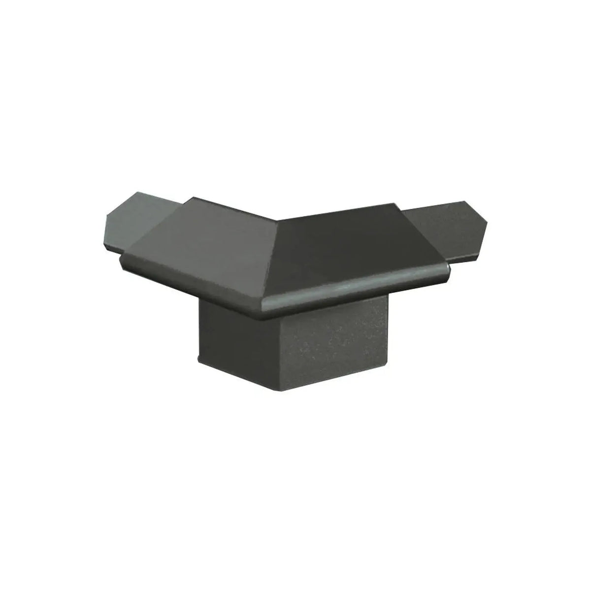 Front view of the black outside corner for balcony angle profile with drip edge. 18 mm panel height #A0003300