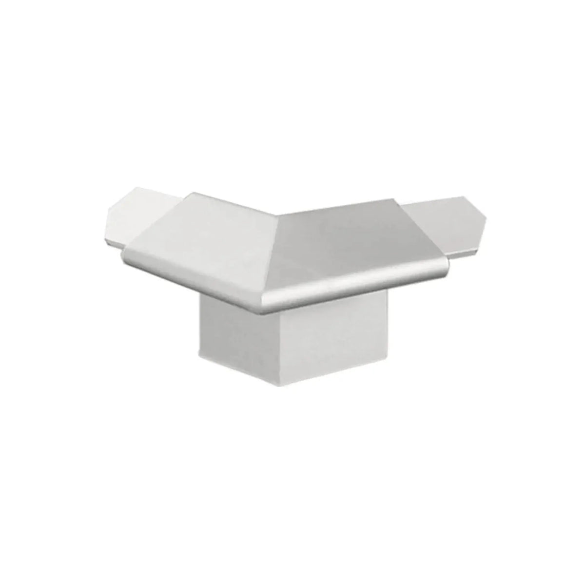 Front view of the silver anodised outside corner for balcony angle profile with drip edge. 18 mm panel height #A0003308