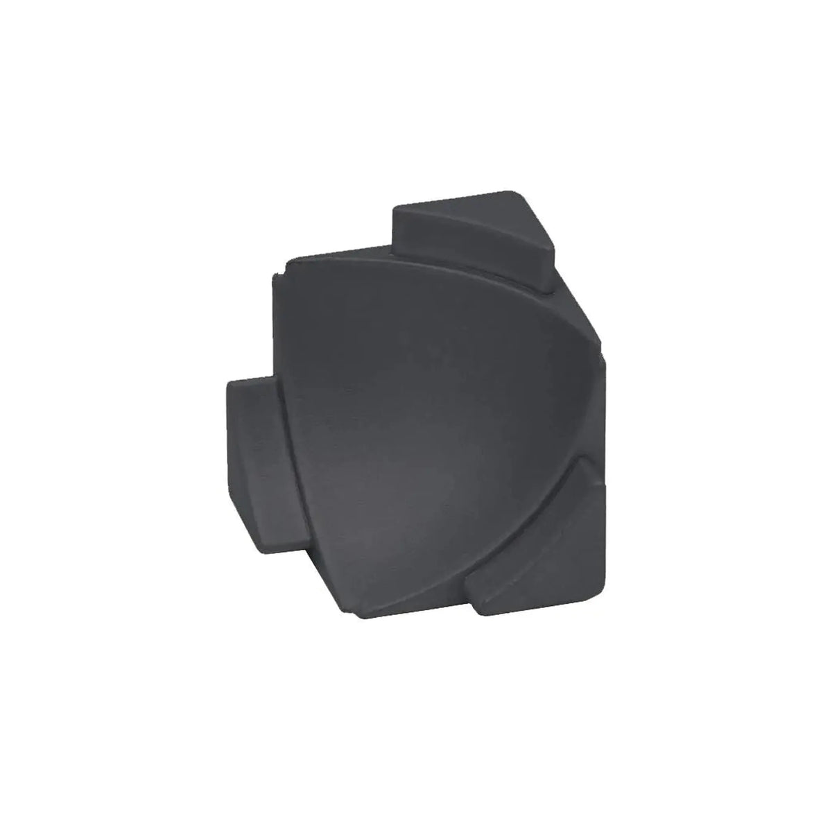 Detailed view of the three-dimensional inside corner for the wall connection profile COVE in black with three mounting pins #A0005066