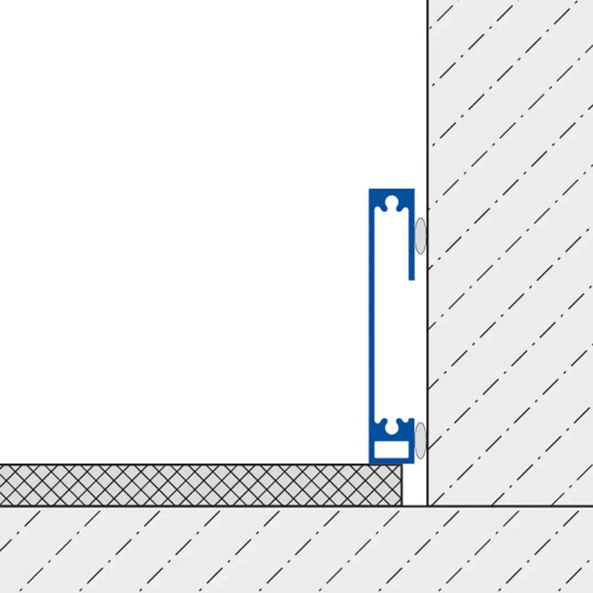 Tweedimensionale schets van een aan de wand aangebracht plintprofiel Square