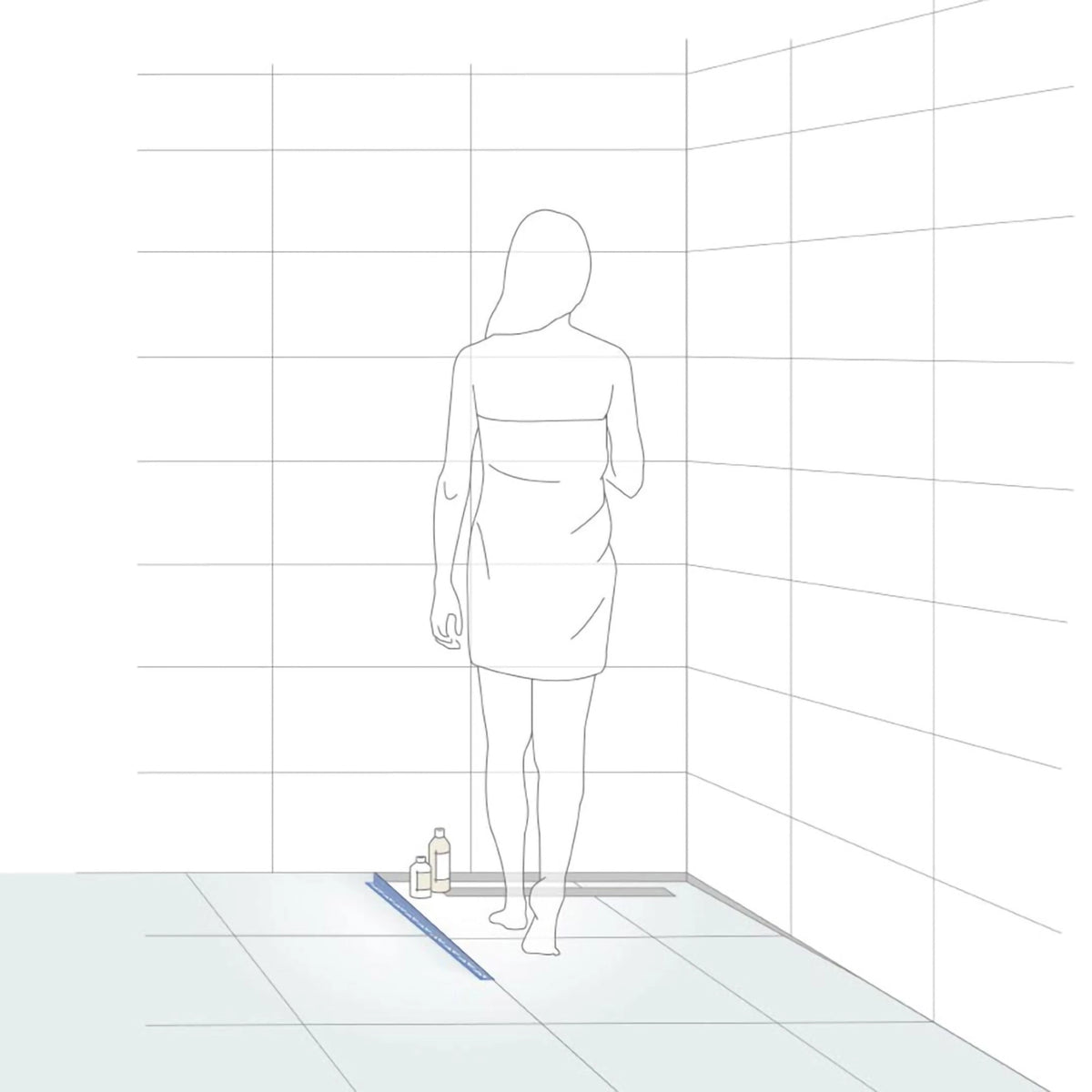Illustration eines verbauten linken Gefällekeils mit Frau in Dusche #A0002316 #A0002320 #A0002319 #A0003894 #A0002321 #A0002322 #A0002323 #A0004142 #A0002324 #A0002325 #A0002326 #A0004143 #A0005197 #A0005198 #A0005199 #A0005200