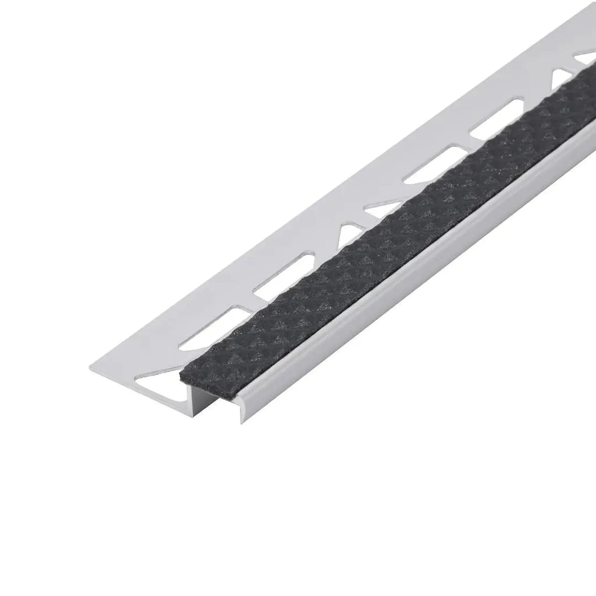 Vue détaillée du profilé de nez de marche en aluminium antidérapant avec insert noir #A0001729
#A0001734
