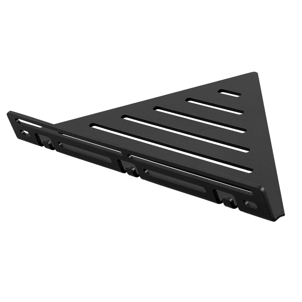 Image détaillée de la tablette d'angle triangulaire TI-SHELF noire en aluminium avec motif Line et garde-corps #A0004297