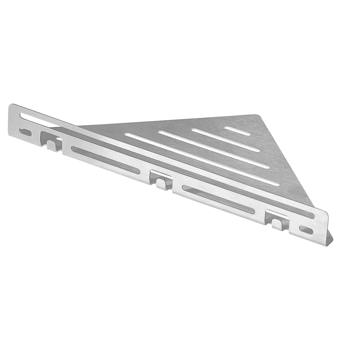 Detail image TI-SHELF triangular stainless steel shelf with Line pattern and railing #A0004345