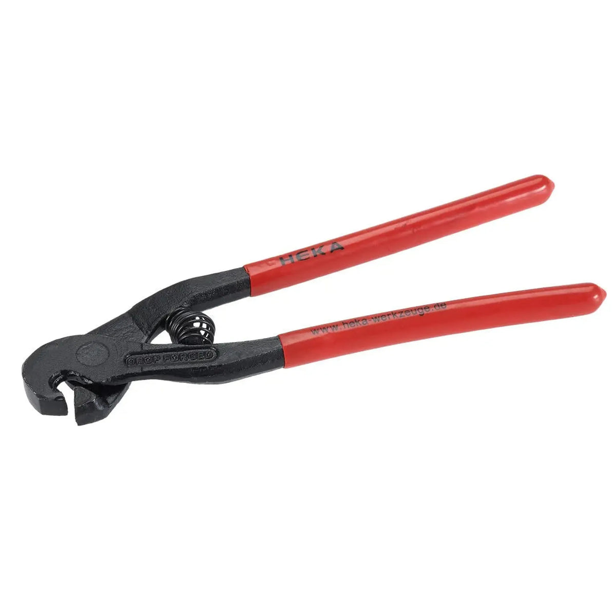 Parrot-shaped tile hole punch pliers with spring, black head and red handle by the brand HEKA