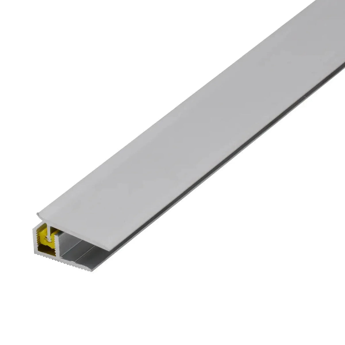 Detailaufnahme silber,eloxiertes Wandanschlussprofil Clip. Bodenprofil, gelber Clip und Topprofil #A0003699
#A0003700