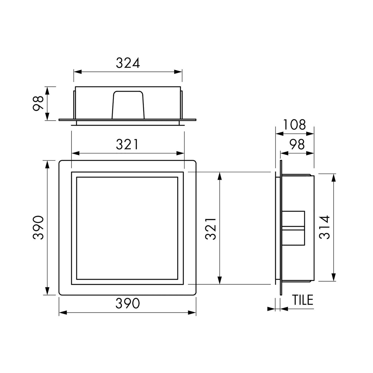Wandnische aus Edelstahl technische Zeichnung 300x300 mm
#A0005358
#A0005359
#A0005360
#FR0005358
#FR0005359
#FR0005360