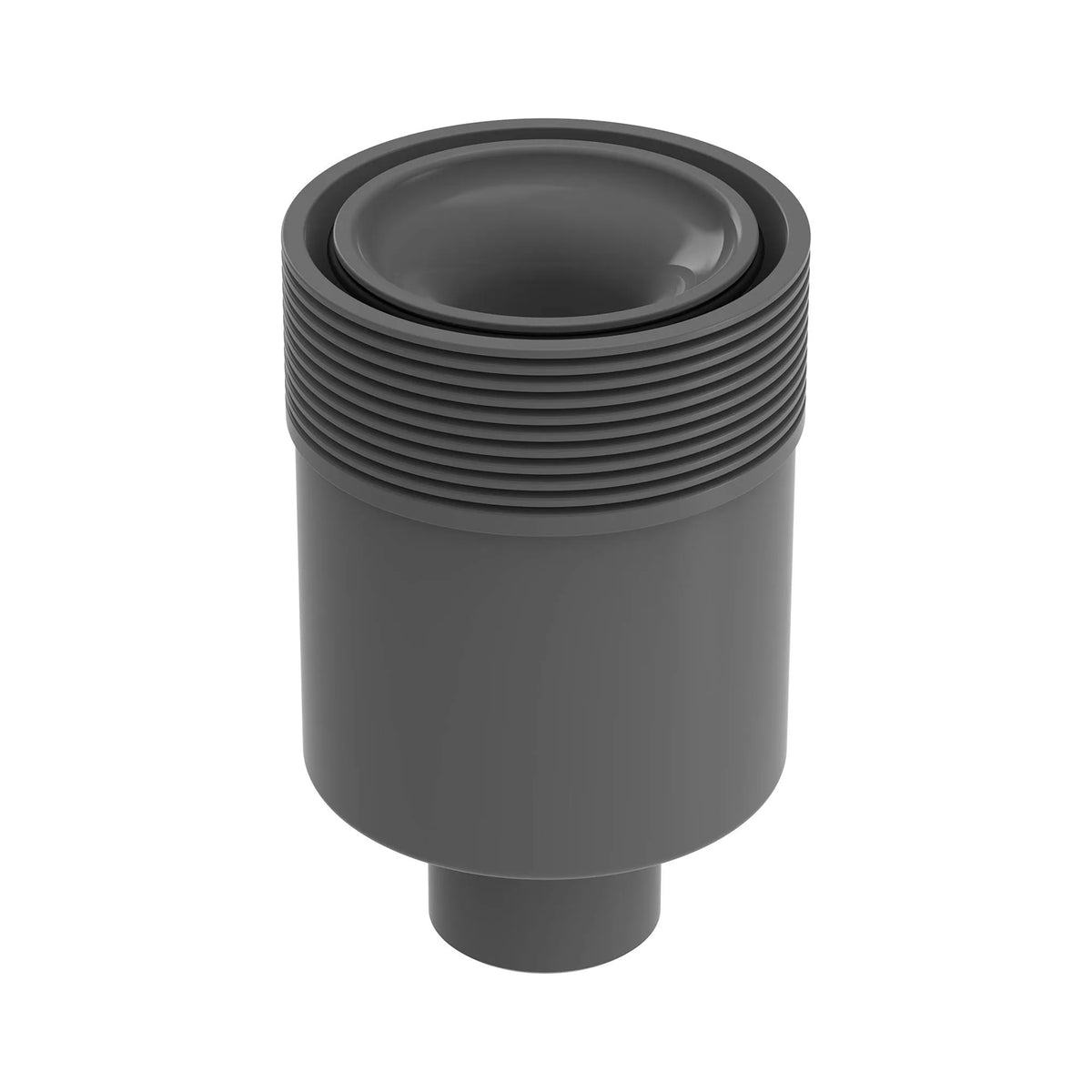 Grey floor drain with integrated thread on top.