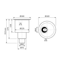 Technical drawing of the vertical drain for trimmable shower drain complete sets