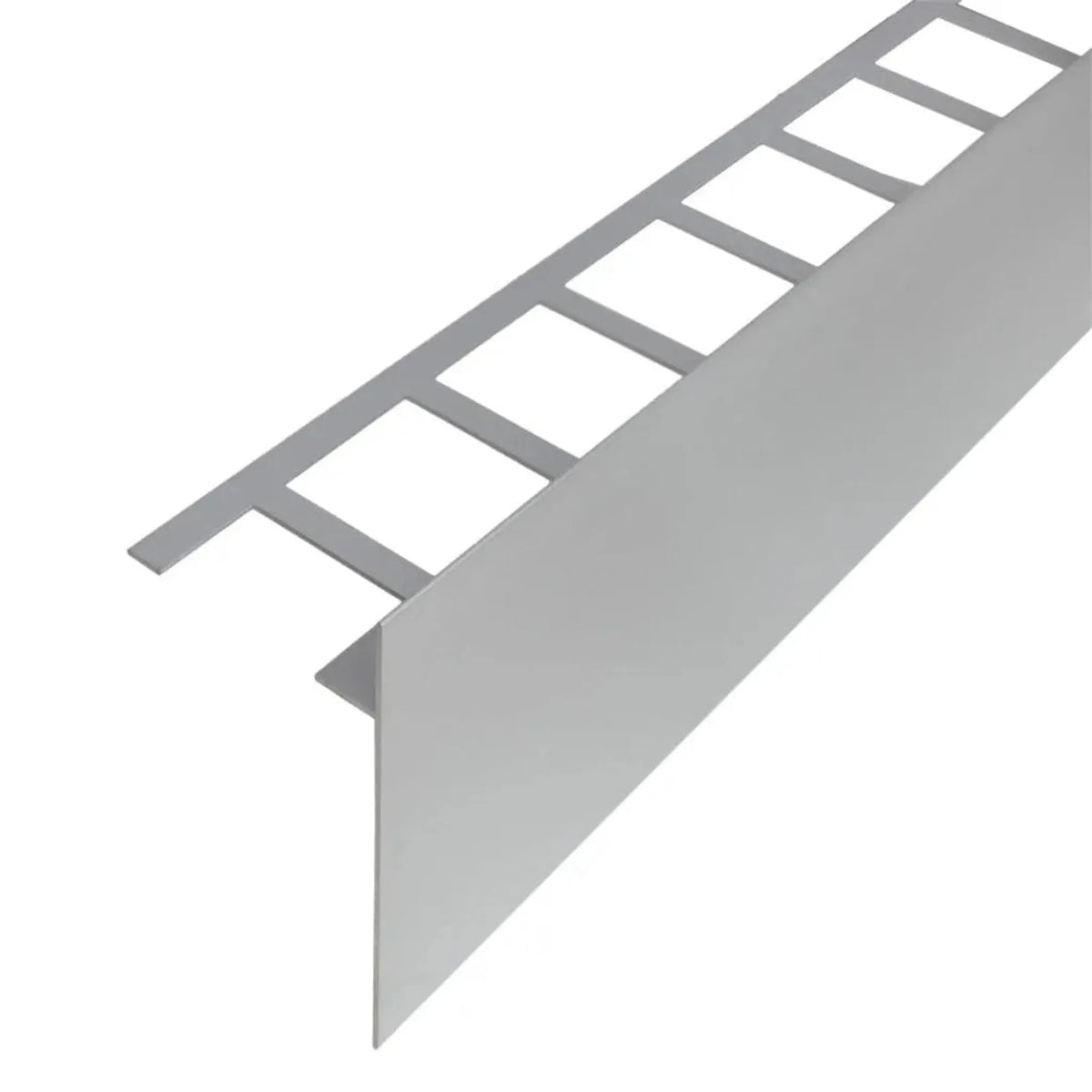Detailed view of the silver anodised balcony angle profile T-shape with 100 mm panel height #A0003284