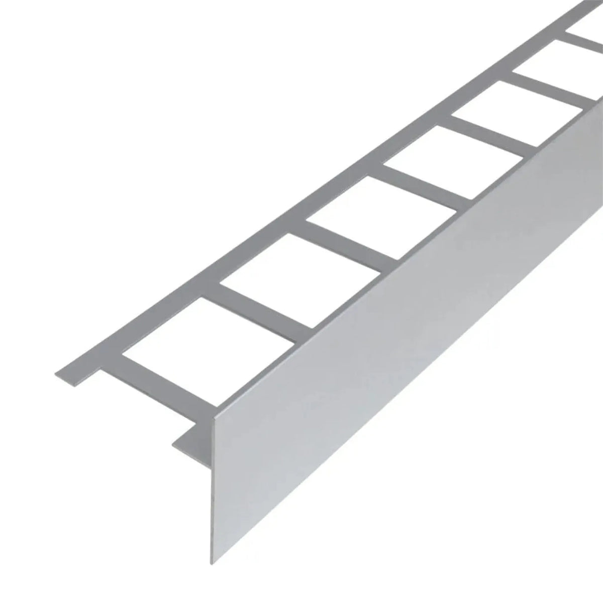 Detailed view of the silver anodised balcony angle profile T-shape with 60 mm panel height #A0003287