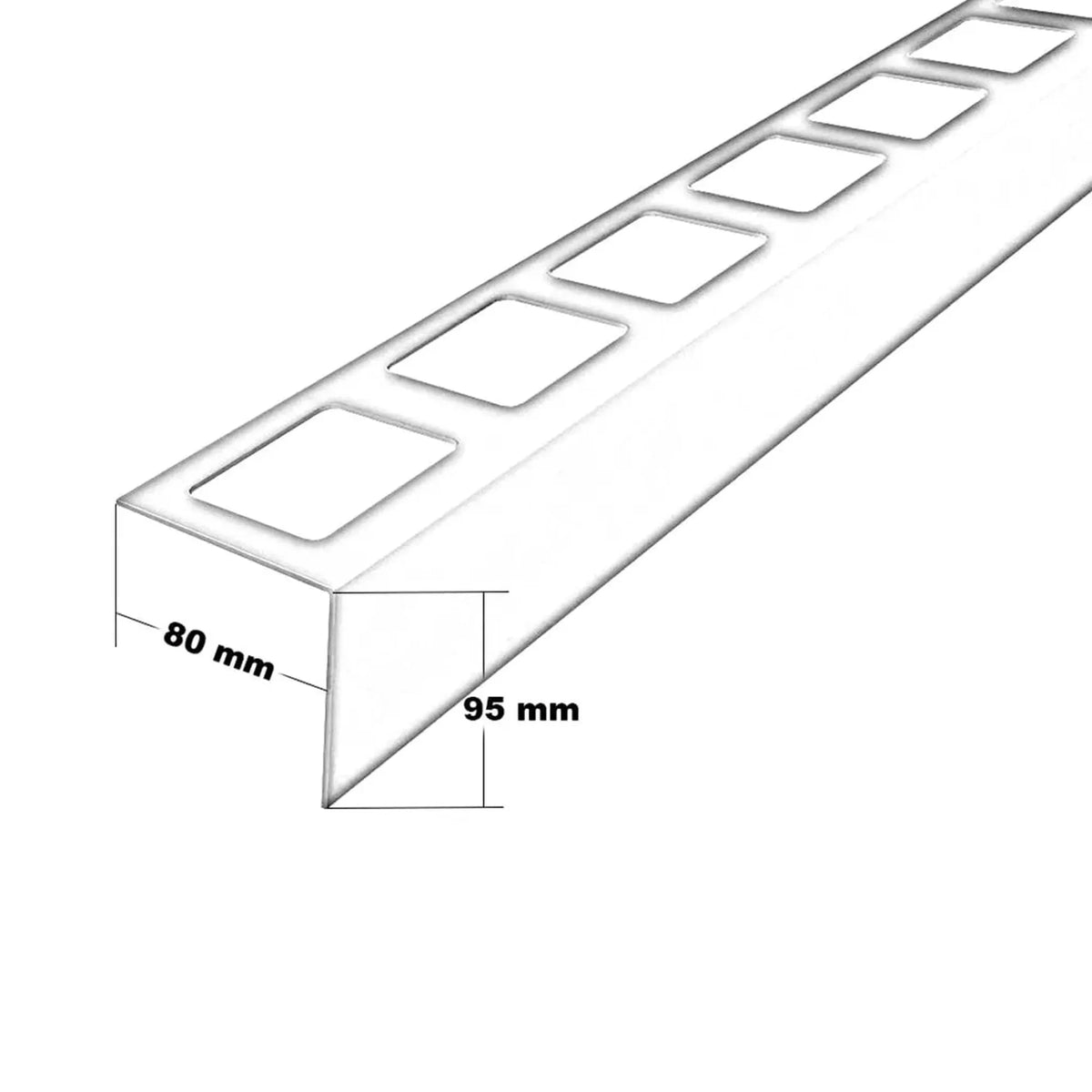 Dimensioned technical drawing of the balcony profile L-shape aluminium. support leg 80 mm, panel 95 mm #A0001273
 #A0004283 #A0004282