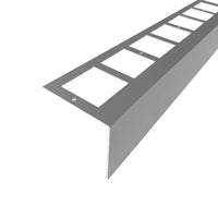 Detailed view of the silver anodised balcony profile L-shape made of aluminium with punched leg #A0004279 #A0004280 #A0004282