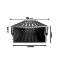 Flat and wide drainage channel UD Pro 100 with black grate and black channel body dimensioned #A0003388 #A0003386