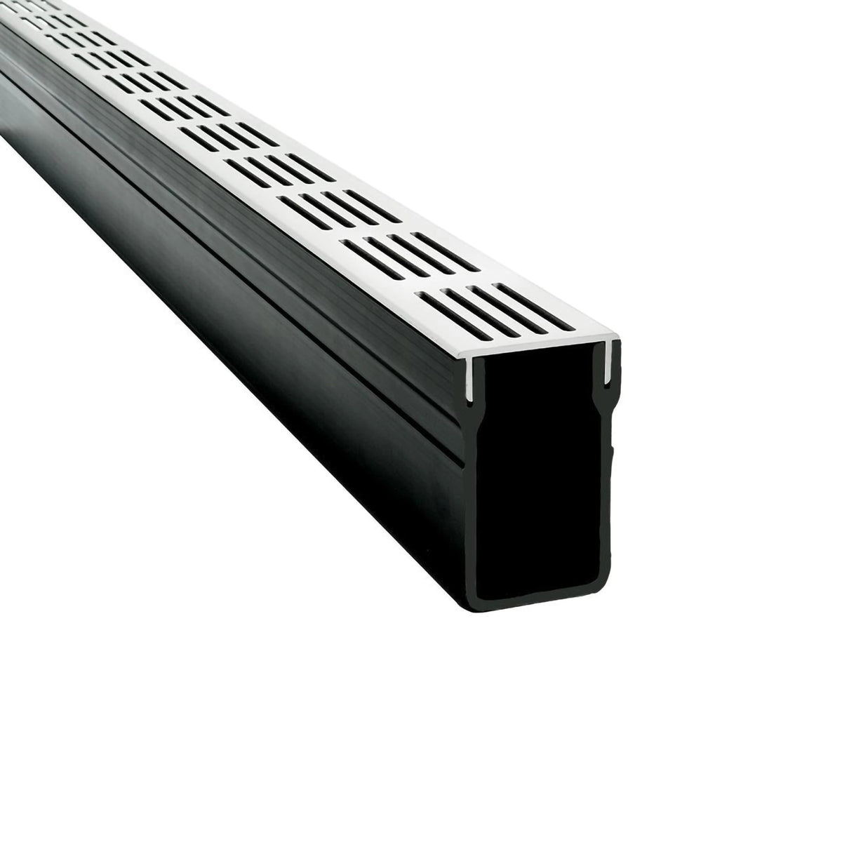 Tall and narrow drainage channel UD Pro 65 with silver grate and black channel body #A0003395 #A0003399
