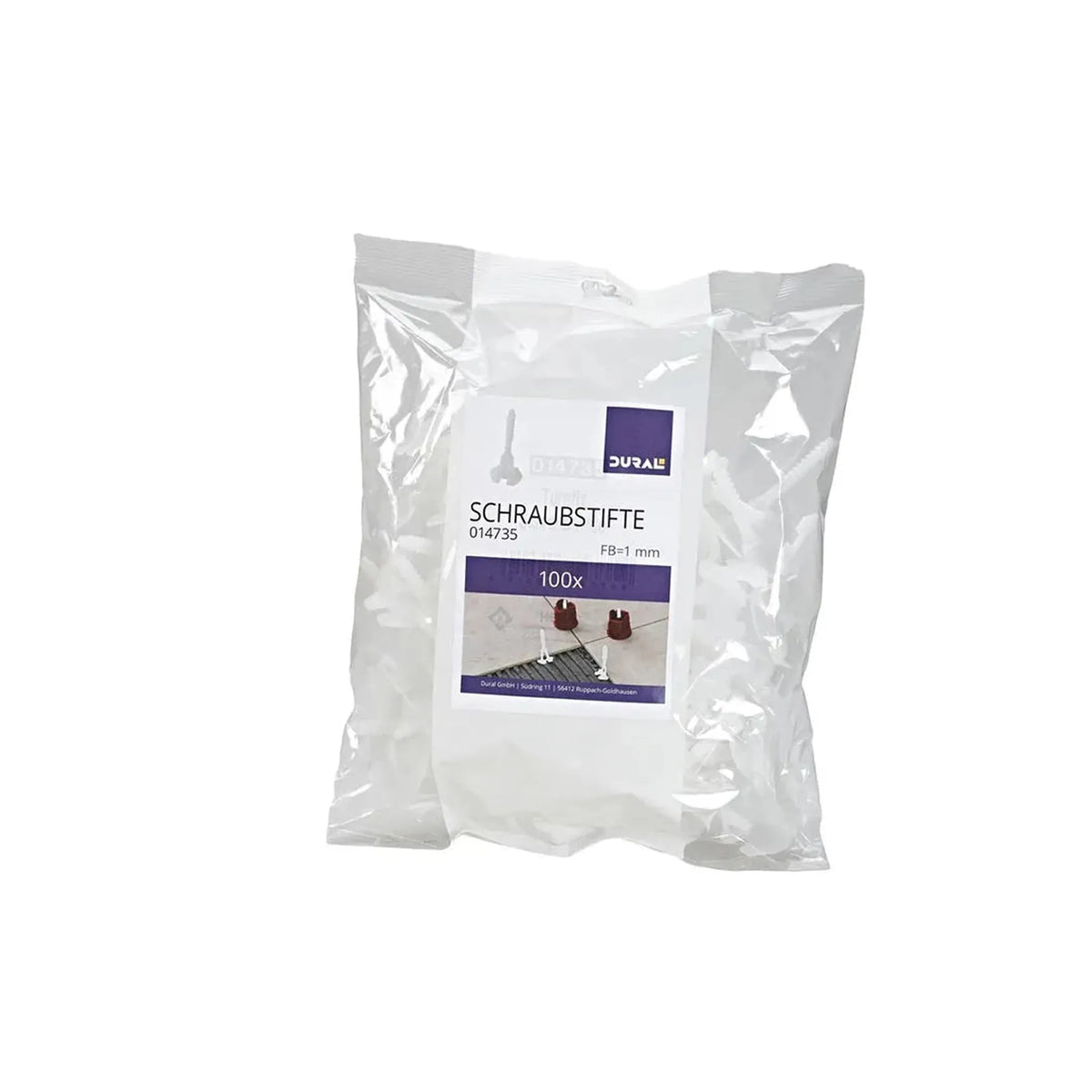 Undurchsichtige weiße Plastikverpackung der DURAL Turnfix Schraubstifte mit Etikett