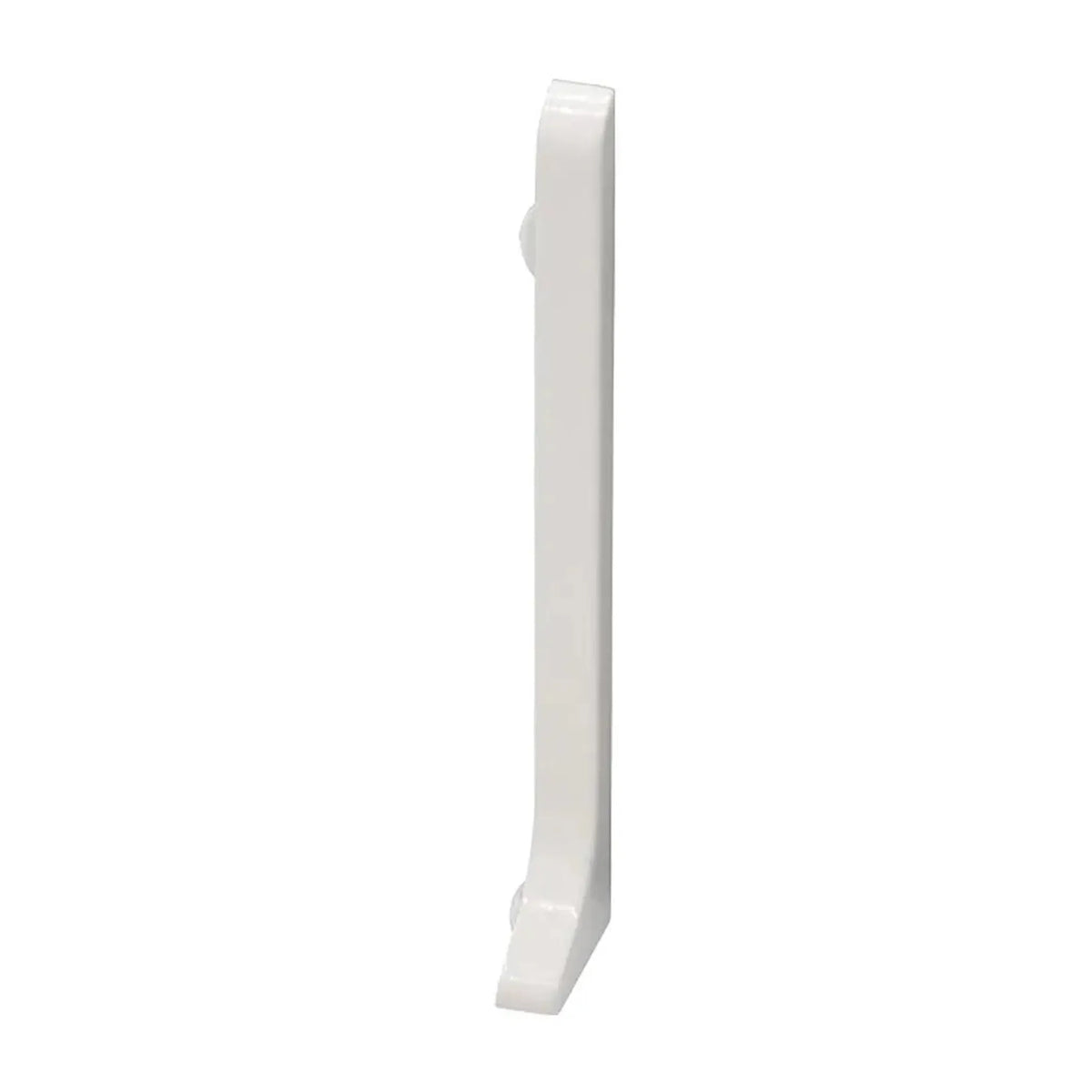 Close-up of a right end cap skirting board made of white powder-coated aluminium #A0004276 #A0005102