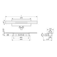 Technische Zeichnung des kürzbaren Duschrinnen Komplettsets für den Wandanschluss mit 71mm Einbauhöhe. #A0005335
#A0005336
#A0005337
#A0005341
#A0005342
#A0005343
#A0005347
#A0005348
#A0005349
