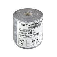 30 m greys sealing tape made of PP/PE on a roll with label #colour_120-mm