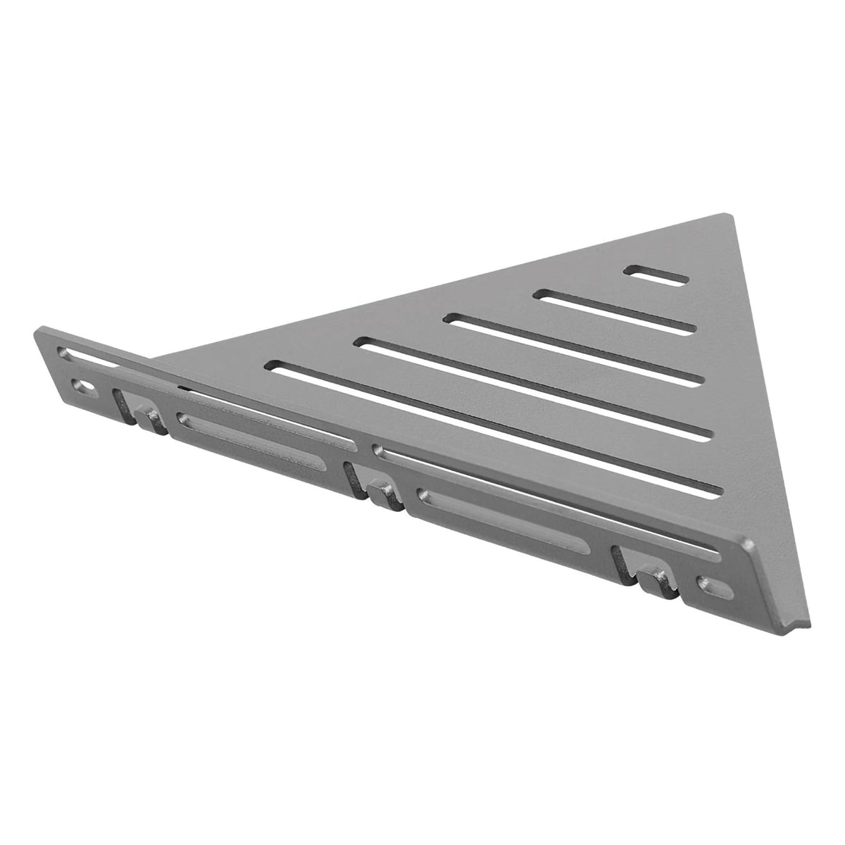 Image détaillée de la tablette d'angle triangulaire TI-SHELF gris béton en aluminium avec motif Line et garde-corps #A0004313