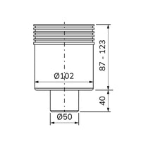 Technical drawing of the vertical floor drain with all required dimensions.
